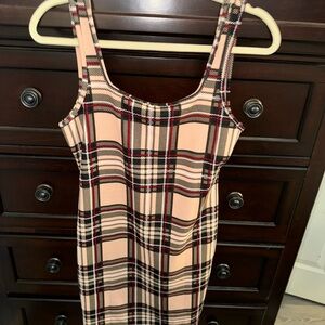 Plaid Sleeveless Dress - Pink and Black